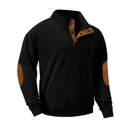 JMIERR Mens Sweater Fall Corduroy Sweatshirts Casual Long Sleeve Crewneck Button Pullover Shirts with Pockets, M, Black