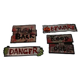 Nygala Set of 4 Hot Stamping Cutouts Signs Asst., 2 10" x 3" Long (Beware, Danger), and 2 6"x 7" (Turn Back, Keep Out) Haunted House, Photo Booth Props, Yard Decorations and Accessories