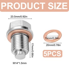 Gurxi 1 Stück Ölablassschraube m14x1,5 Ölablassschraube Dichtung Mit 5 Kupferdichtringen Magnetische Ölablassschraube Ölschraube Dichtung Für Auto, Boot, Motorrad, Meisten Modellen