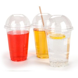 Golden Apple Cup series, 24oz Clear Plastic cups with Dome lids with hole 50sets(50cups+50lids)