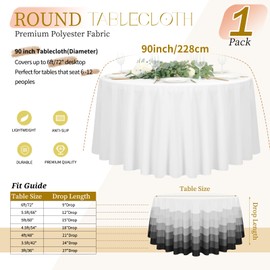Teruntrue 1 Packs White Round Table Cloth 90inch/228cm Diameter, Round Tablecloth Polyester Circular Tablecloth Washable Round Table Cover for Wedding Party Restaurant Banquet Table