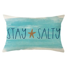 Ogiselestyle Hello Summer Stay Salty Throw Pillow Cover, 12 x 20 Inch Sea Summer Blue Decorative Cushion Case for Sofa Couch