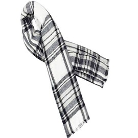 Century Star Thick Tartan Scarf Oversized Blanket Soft Warm Shawl Classic Plaid For Women White Black