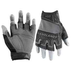 HANDLANDY Fingerless Work Gloves for Men, Padded Grip Half Finger Impact Glove, Utility Trucker Driver Gloves (Grey, Medium (Pack of 1))