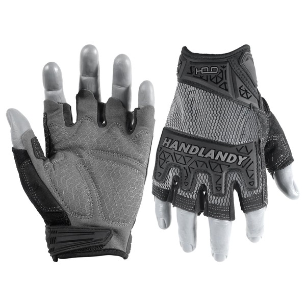 HANDLANDY Fingerless Work Gloves for Men, Padded Grip Half Finger