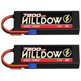 Hilldow 7.4V Lipo Battery 2S 85C 7200mAh Lipos Hard Case Rechargeable Batteries with EC5 Plug for RC Car Truck RC Vehicles Truggy Buggy Tank Airplane Helicopter Racing Models(2 Packs)