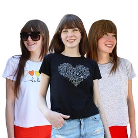 [3 Pack] Girls Boyfriend Short Sleeve Graphic T-Shirts Junior Teen Tween Tees Tops Sizes 7-18