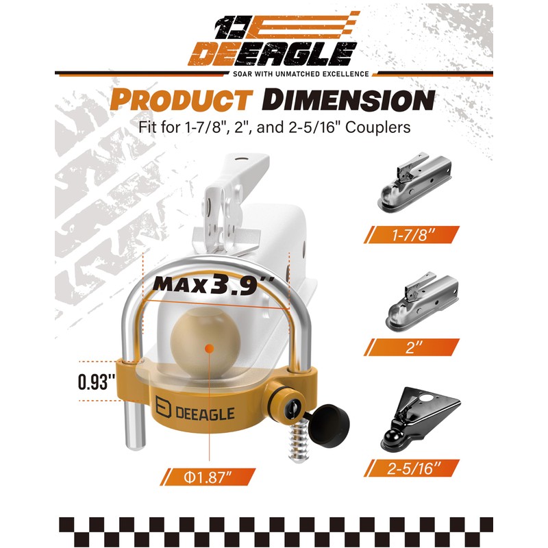 DEEAGLE Trailer Coupler Lock, Include Universal Trailer Ball Lock, 1/4”Dia