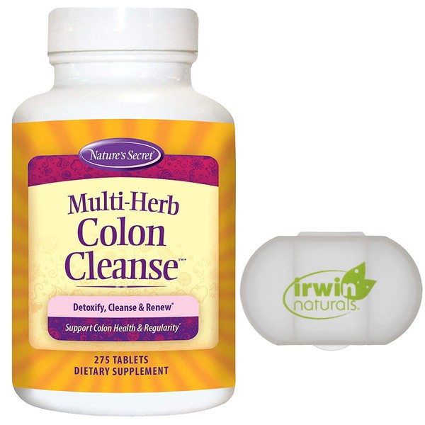 Nature's Secret Multi-Herb Colon Cleanse Detoxify, Cleanse & Renew, Support Colon Health and Regularity, 275 Tablets, with a Pill Case