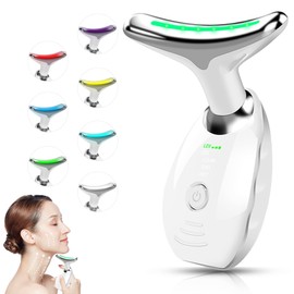Bestechy Neck Facial Massager, 7 Color Led Face Neck Massager for Skin Care, Multifunctional Facial Skin care tools, Facial and Neck Device with Vibration,at Home