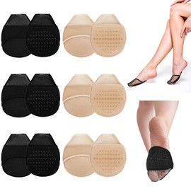 Kattst 6Pairs Women's Toe Cover Socks with Sponge Cushion,Ball of Foot Cushion Socks with Padding Toe Topper(3 Black, 3 Beige)