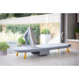 Joseph Joseph Pocket Folding Tabletop Ironing Board with Iron Holder and wall mount, Compact Space-Saving , Grey/Yellow