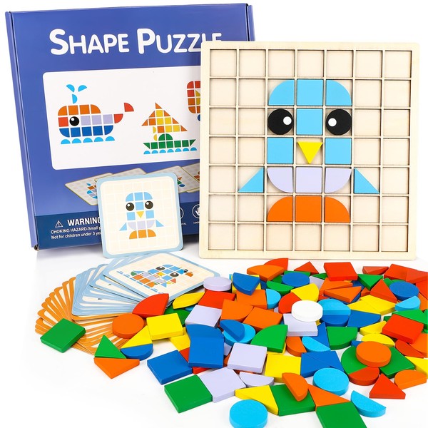 Creative Mosaic Puzzle, Montessori Toy Puzzle, Wooden Pattern Blocks Set,