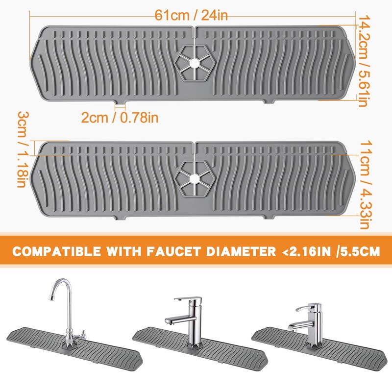 COBETE Kitchen Sink Splash Guard, 24in Faucet Mat Splash Catcher,