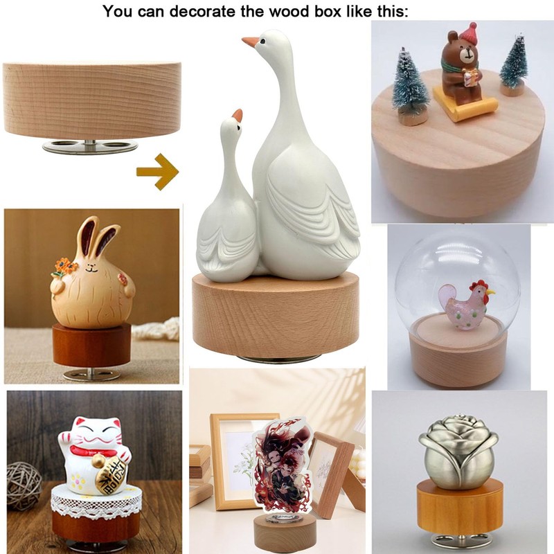 Edelweiss Music Box, Center Rotating 10cm Round Solid Wood Wind