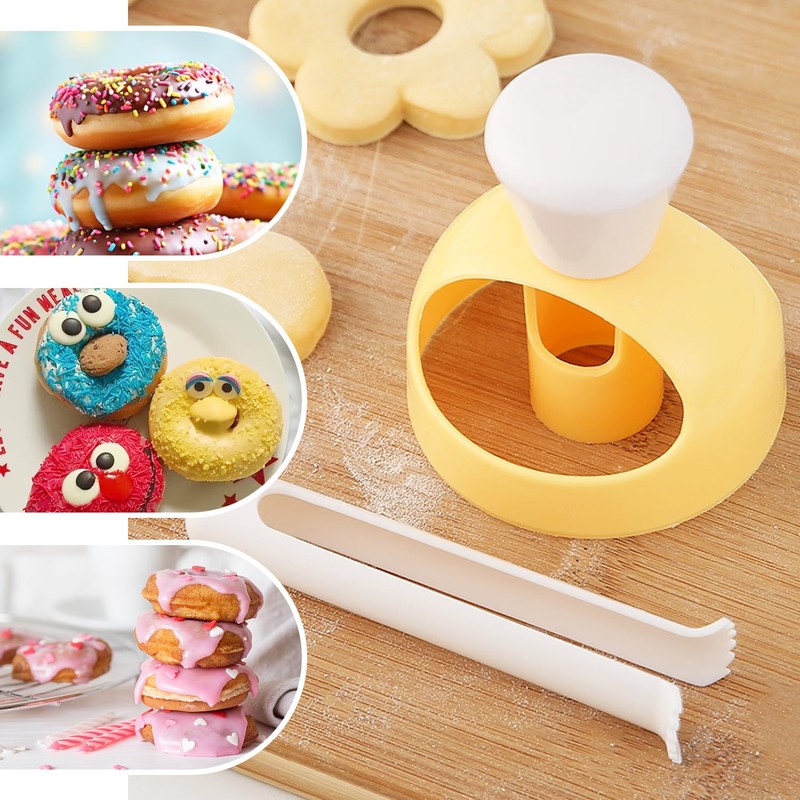 USHXVG 2Pcs Donut Molds with Dip Tongs, Hollow Bread Mold,