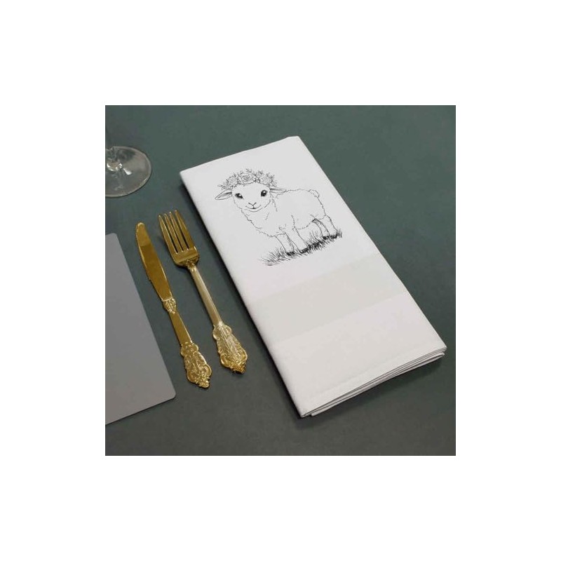 'Cute Lamb with Floral Crown' Cotton Napkin/Dinner Cloth (NK00042111)