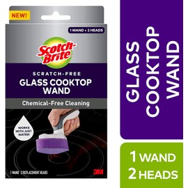 Scotch-Brite (950-CT-W) Glass Cooktop Refill Pads, Cleans With Just Water, Tackle Burnt-On Messes, 1 Wand and 2 Replacement Heads