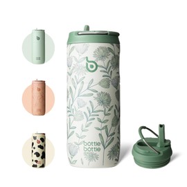 bottlebottle Stainless Steel Drinking Bottle with Straw, 500 ml, Leak-Proof Sports Water Bottle, Ideal for School, Office, Hiking and Excursions, BPA-Free (Flourishing Flowers)