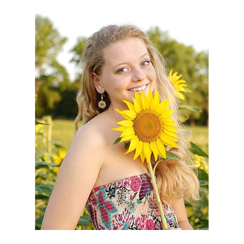 Picano Antique Gold Silver Sunflower Dangle Earrings for Women (Antique