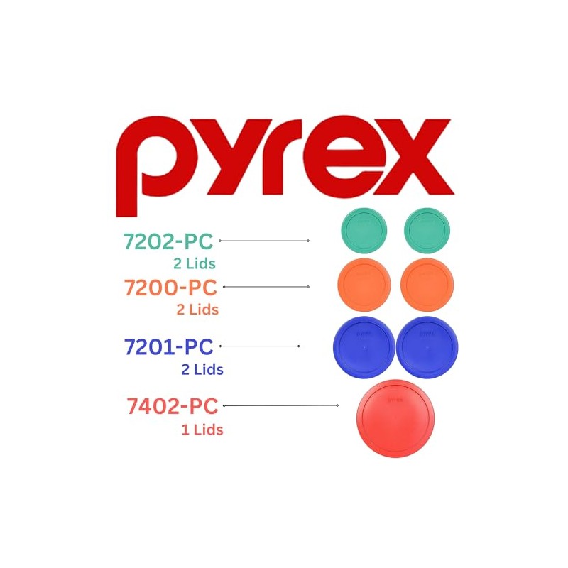 Pyrex (2) 7202-PC Green, (2) 7200-PC Orange, (2) 7201-PC Cobalt