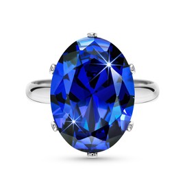 Linawe Sapphire Adjustable Silver Rings for Women, Blue Stone Cubic Zirconia Imitation Diamond Chunky Boho Costume Jewellery Cocktail Crystal Birthstone Rhinestone
