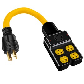 NEMA L14-30P to 4X 5-20R/5-15R&L14-30R Generator Adapter Extension Cord, 4 Prong 30 Amp to 110V,Twist Locking to 15 Amp/20 Amp Household Outlet, 125/250V 7500 Watts, ETL Listed (1.5FT)