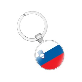 vmcoatdu Slovenia National Flag Key Chain Keyring Gift Men Women Keychain Stainless Steel and Inlaid Glass Materials