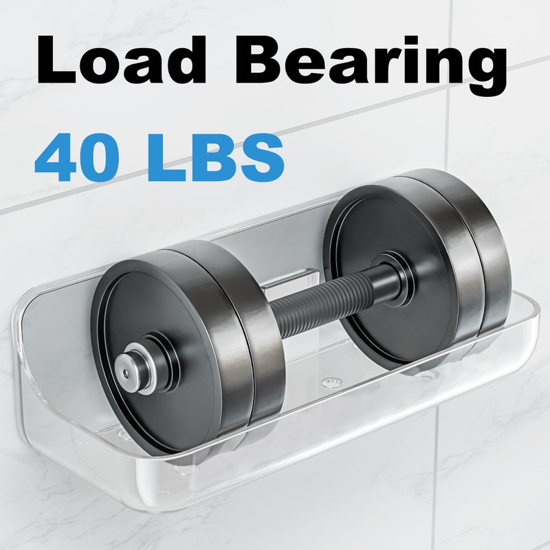 Kawfle Adhesive Shower Caddy, 2 Pack Acrylic Bathroom Shelves, No