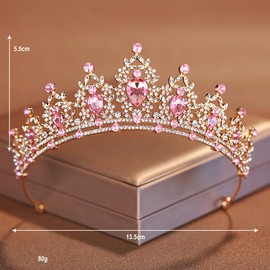 JIHUOO JIHUOO Crystal Rhinestone Tiara Crown Headband Wedding & Birthday Party Princess Crown Bridal Headpiece Pageant Prom Headwear for Women & Girls - Golden Pink