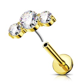 OUFER 16G Gold Helix Stud Threadless Stainless Steel 316L Tragus Jewellery Cartilage Earring Clear CZ Flat Back Earring for Women 8 mm