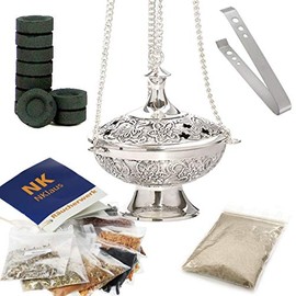 NKlaus Incense Swivels Complete Set 14 Pieces with Frankincense, Resins, Smoking Charcoal Tongs 40599