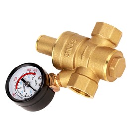 DN15 232PSI Water Pressure Regulator Valve, Brass Adjustable Water Pressure Reducer with Gauge for Tap Water Equipment
