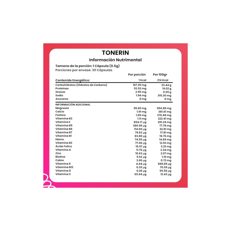 TONERIN - Suplemento Alimenticio con Ingredientes 100% Naturales (30 Cápsulas)