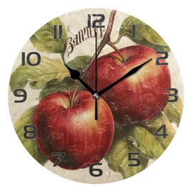 YETTASBIN Apples Wall Clock, Silent Non Ticking Battery Operated Creative Decorative Round Clock for Kitchen, Living Room, Bathroom, Home School Office Decor, 10 Inch, g333294302p239c274s441