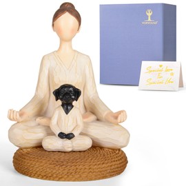 Vofstand Yoga Meditation Statue Gifts for Women - Mini Yoga Girl with Cat Dog Figurines Gift for Office Cute Relaxation Gifts for Yoga Lovers & Cat Dog Lover Resin Yoga Figurine Decor Table Ornament
