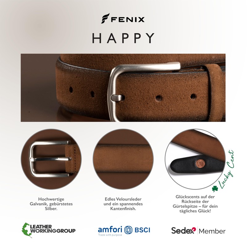 Fenix Men's Belt, Adjustable Leather Belt, Happy Size 85 cm