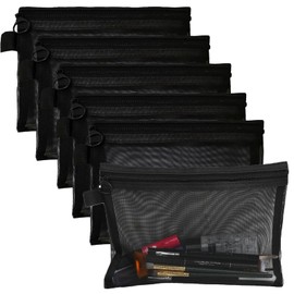 6PCS Small Make up Bag, Portable Mesh Makeup Bag, Travel Toiletries Bag with Zipper, Cosmetics Storage Bag, Travel Accessories Makeup Wallet, Used for Storage (Black) ﻿ ﻿