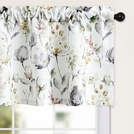 Leeva Watercolor Floral Valance Curtains, Rod Pocket Short Curtain Window Valances for Living Room, 52 x 18 inch, Brown and Grey, 1 Pack