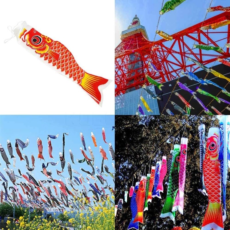 Ulable Five Color Carp Flag Colorful Japanese Style Fish Flag