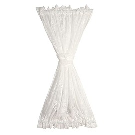 Rod Pocket Lace Sheer Door Curtain French White Mesh Floral Semi Voile Curtain for Kitchen Cafe Bedroom Living Room with 1 Tieback, 1 Panel 72 Inches