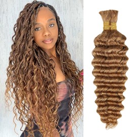 Deep Wave Bulk Human Braiding Hair 100g 16 Inch 2 Bundles Blonde Human Braid Hair for Boho Braids No Weft Color 27 Curly Brazilian Braiding Hair Extensions for Micro Braid
