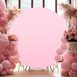 7.2FT Pink Round Backdrop Cover Circle Arch Backdrop Cover Machine Washable Round Fabric Photo Background for Photography Party Birthday Wedding Baby Shower Home Decorations