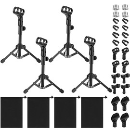 Relaxweex 4 Set Desktop Mic Stand Portable Foldable Adjustable Tabletop Microphone Stand Microphone Tripod with Mic Clip, Storage Bag and 5/8" Male to 3/8" Female Screw (Classic,9.84''-15.75'')