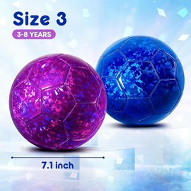 Paokoo Kids Soccer Balls Size 3, Glitter Mosaic 2-Pack with Pump and Bag