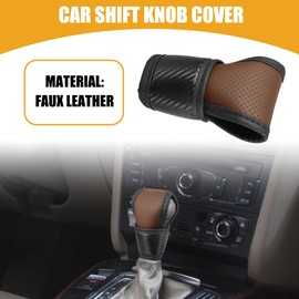 Partuto 1 x universal car gear knob cover, automatic gear knob protection, made of breathable, non-slip gear knob, protective cover, faux leather in brown