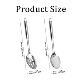 2pcs Stainless Steel Cooking Spoons Set, Large Serving Spoons Metal Slotted Silver Spoon for Cooking Silverware Cooking Utensils for Home Restaurant Dinner Stirring Mixing Serving