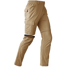 Mens Hiking Convertible Pants Waterproof Lightweight Quick Dry Zip Off Fishing Travel Safari Outdoor Cargo Work Khaki 30