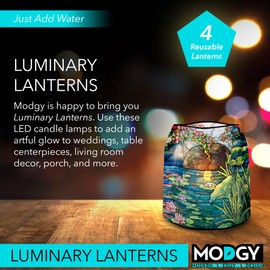 MODGY Luminary Decorative Lanterns for Indoor Outdoor Decor 4-Pack, with Flameless Floating LED Candles Louis C. Tiffany Mellon House Waterlilies