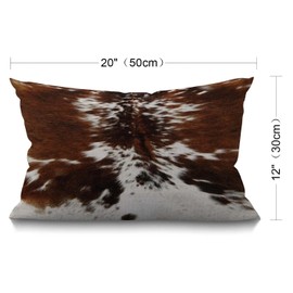 BGBDEIA 30cmx50cm Cushion Cover Rustic Farmhouse Decor Tri Color Brown Cowhide Print Pillowcases Cotton Linen Animal Skin Herd Throw Pillow Case Pillow Cover for Sofa Couch Bedroom,12 x 20 Inch